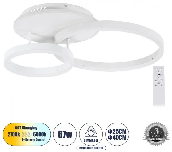 Φωτιστικό Οροφής Δαχτυλίδι Τρίφωτο LED CCT 67W 8107lm VENOM Globostar 61121 Λευκό