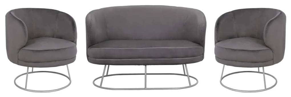 Σετ σαλονι ARIEN 3 τεμ σε Γκρι Βελούδο και Ασημί Βάση
