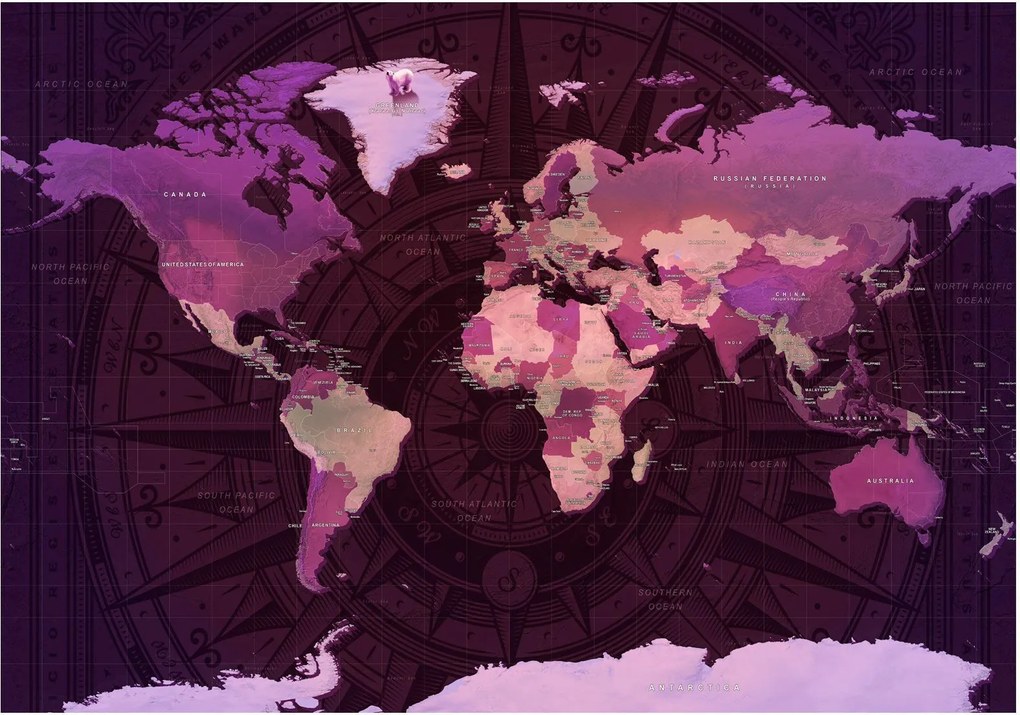 Αυτοκόλλητη φωτοταπετσαρία - Purple World Map - 147x105