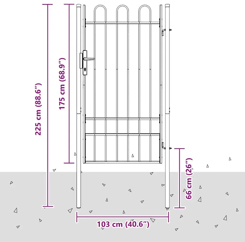 vidaXL Πύλη Φράχτη Γκρι 100 x 175 cm Χάλυβας με Επικάλυψη Πούδρας