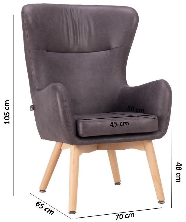 Πολυθρόνα Thetis Fylliana Γκρί Τεχνόδερμα με Ξύλινα πόδια 70x65x105 εκ. 70x65x105 εκ.