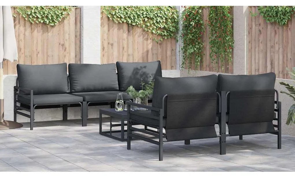 vidaXL Σετ Καναπέ Κήπου με μαξιλάρι 6 pcs Μαύρο Ατσάλι