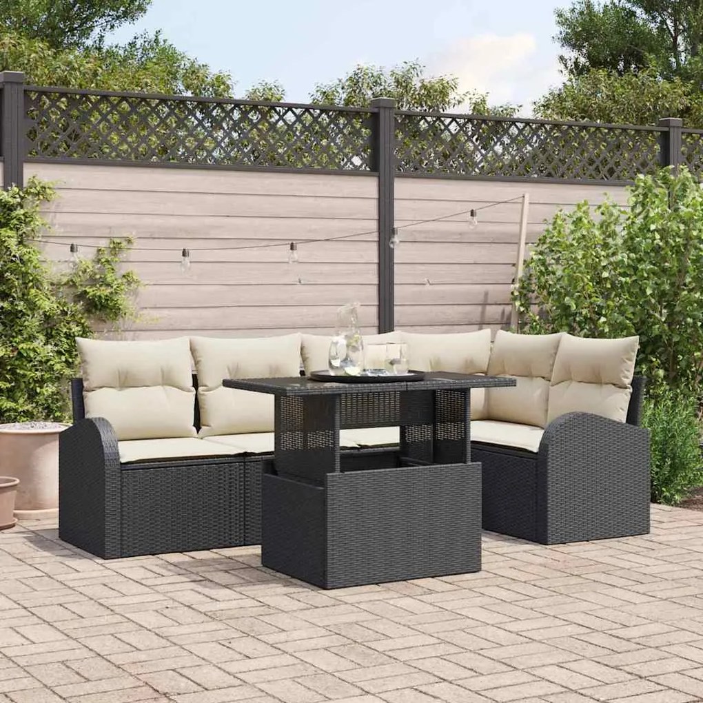 vidaXL Σετ Καναπέ Κήπου 6 pcs Μαύρο και κρεμ 100 x 55 x 73 εκ