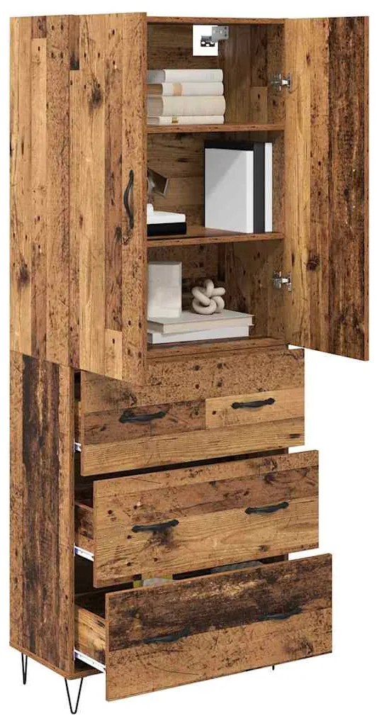 vidaXL Highboard με συρτάρι 2 pcs Παλιό ξύλο Μηχανική ξυλεία και γυαλί