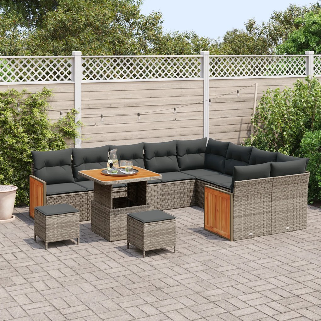 vidaXL Σετ Καναπέ Κήπου με μαξιλάρι 12 pcs Γκρι 80 x 80 x 71 cm