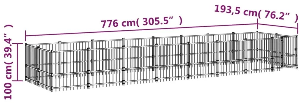 vidaXL Κλουβί Σκύλου Εξωτερικού Χώρου 15,02 μ² από Ατσάλι