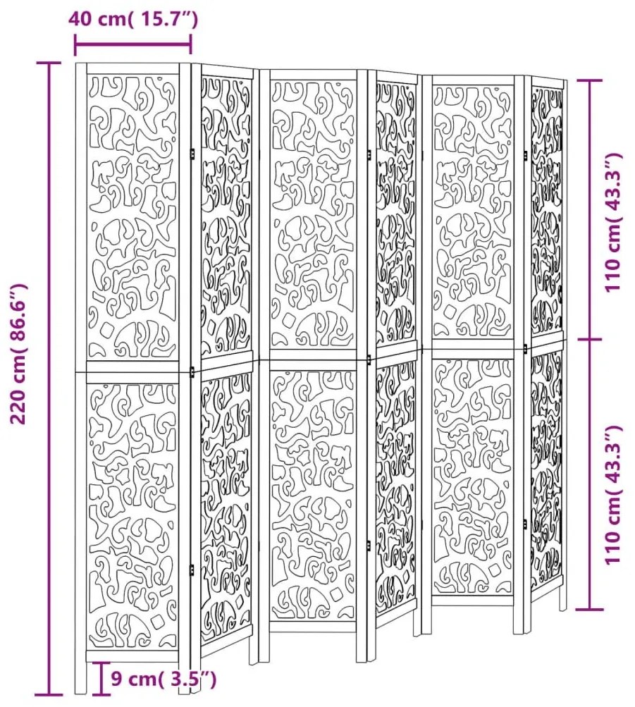 Διαχωριστικό Χώρου με 6 Πάνελ Μαύρο από Μασίφ Ξύλο Παυλώνιας - Μαύρο