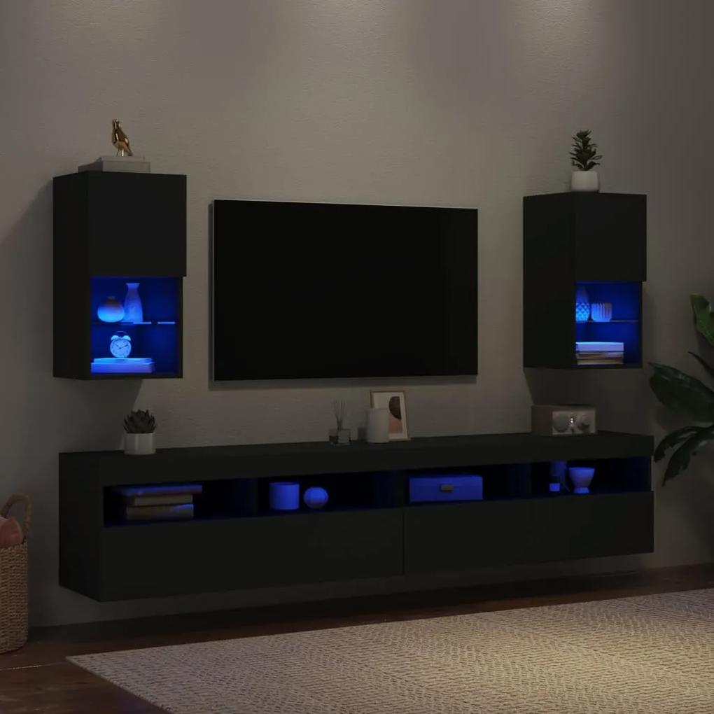 vidaXL Έπιπλα Τηλεόρασης με LED 2 τεμ. Μαύρα 30,5x30x60 εκ.