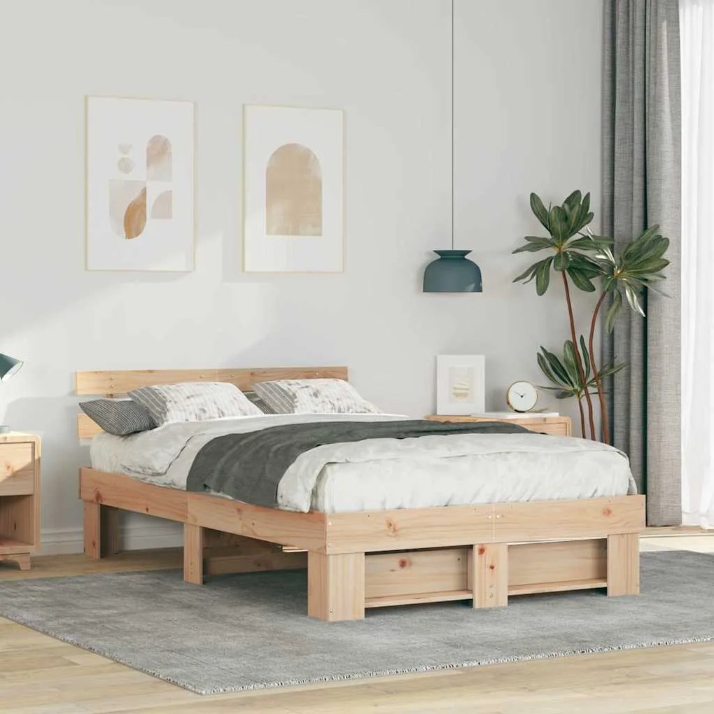 vidaXL Σκελετός Κρεβατιού Καφέ 140 x 190 cm Μασίφ ξύλο πεύκου