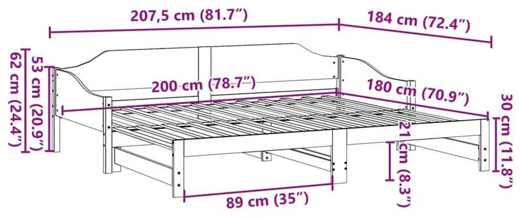 Καναπές Κρεβάτι Συρόμενος ΚαφέΚεριού 90x200εκ.Μασίφ Ξύλο Πεύκου - Καφέ