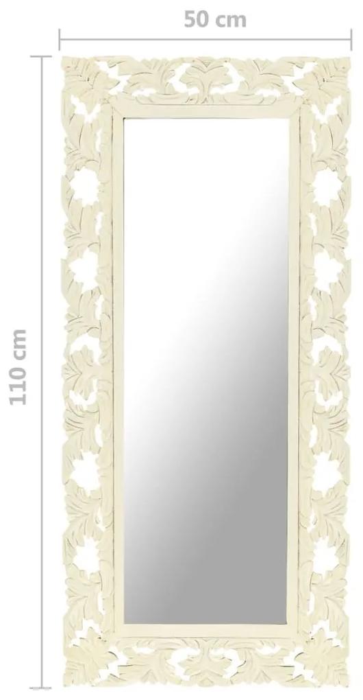 Καθρέφτης Σκαλιστός στο Χέρι Λευκός 110x50 εκ Μασίφ Ξύλο Μάνγκο - Λευκό