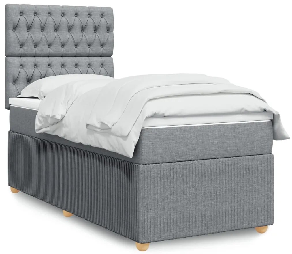 vidaXL Κρεβάτι Boxspring με Στρώμα Ανοιχτό Γκρι 90x200 εκ. Υφασμάτινο