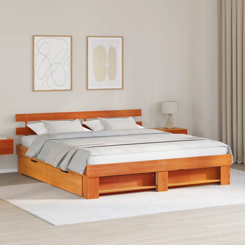 vidaXL Σκελετός Κρεβατιού Καφέ κεριού 180 x 200 cm Στερεό Ξύλο