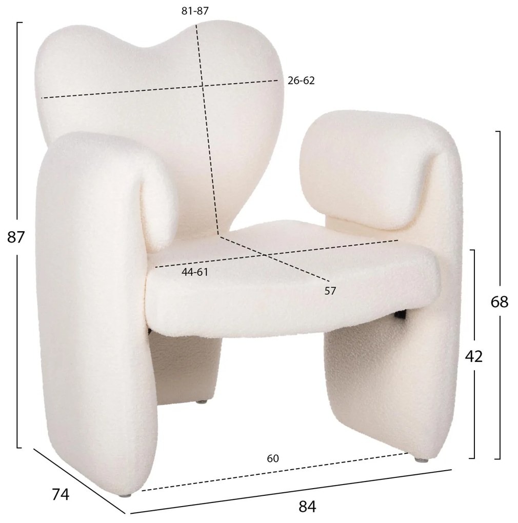 Πολυθρόνα HARTT C9777.05 Λευκό Teddy Ύφασμα 84x74x87Yεκ. 84x74x87 εκ.