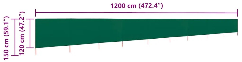 vidaXL Προστατευτικό Αέρα με 9 Πάνελ Πράσινο 1200 x 120 εκ. Υφασμάτινο