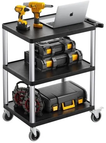 VEVOR 3-shelf Utility Cart 300 lbs 27.6 x 18.1-inch Service Cart with Wheels