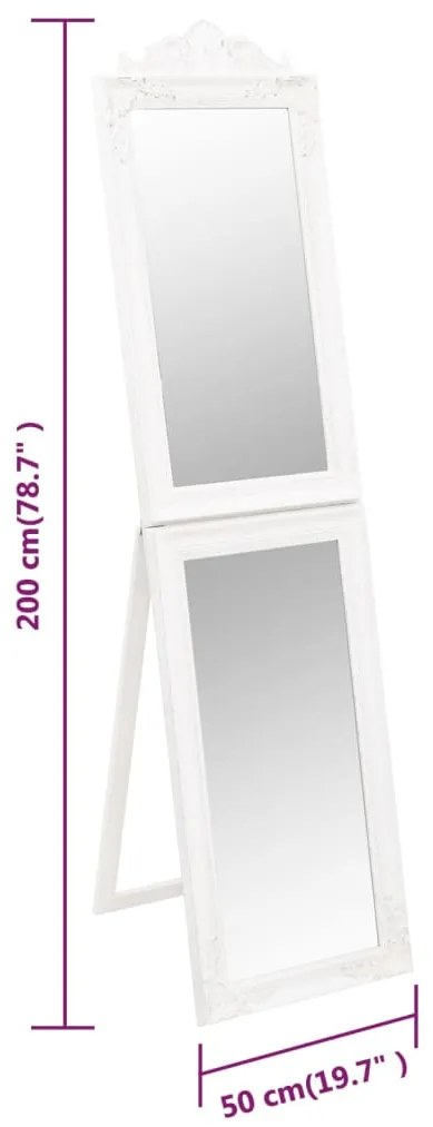 vidaXL Καθρέπτης Επιδαπέδιος Λευκός 50 x 200 εκ.
