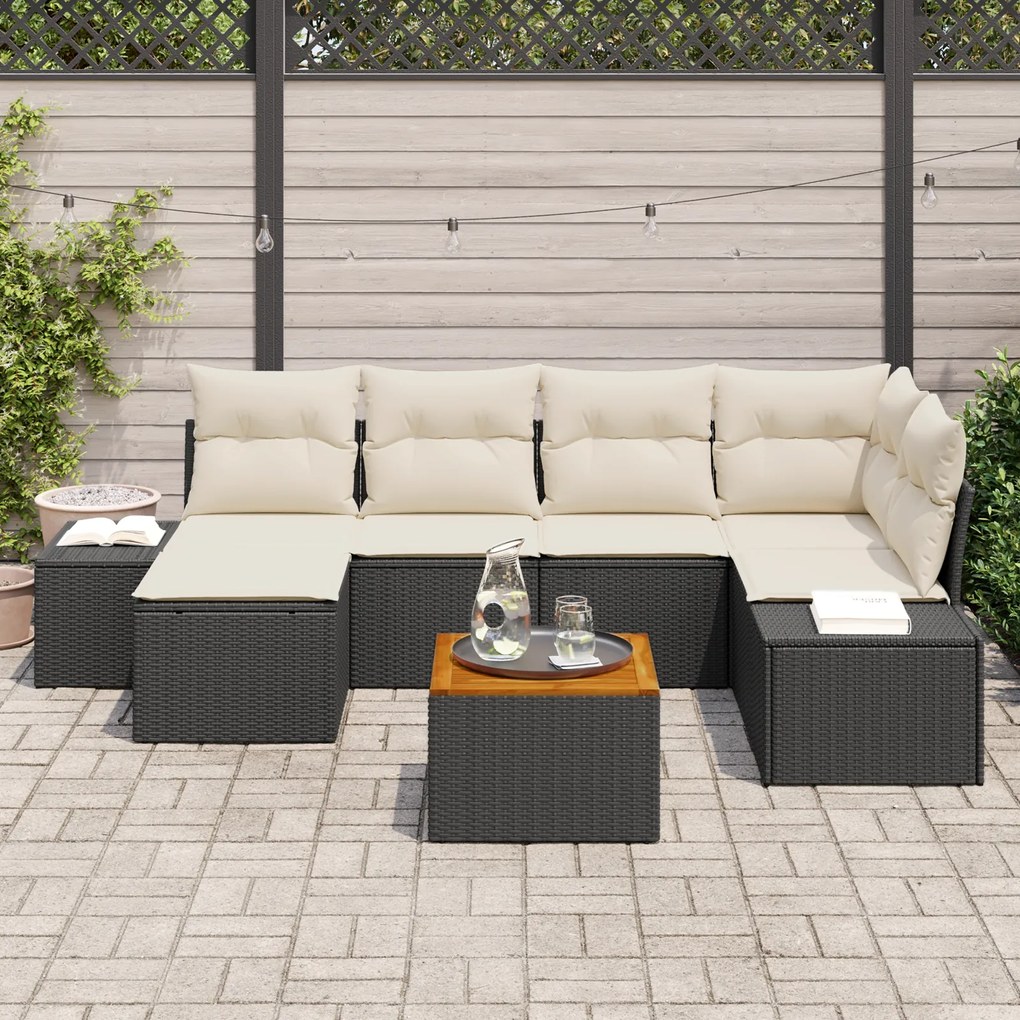 vidaXL Σετ Καναπέ Κήπου 7 pcs Μαύρος, λευκός