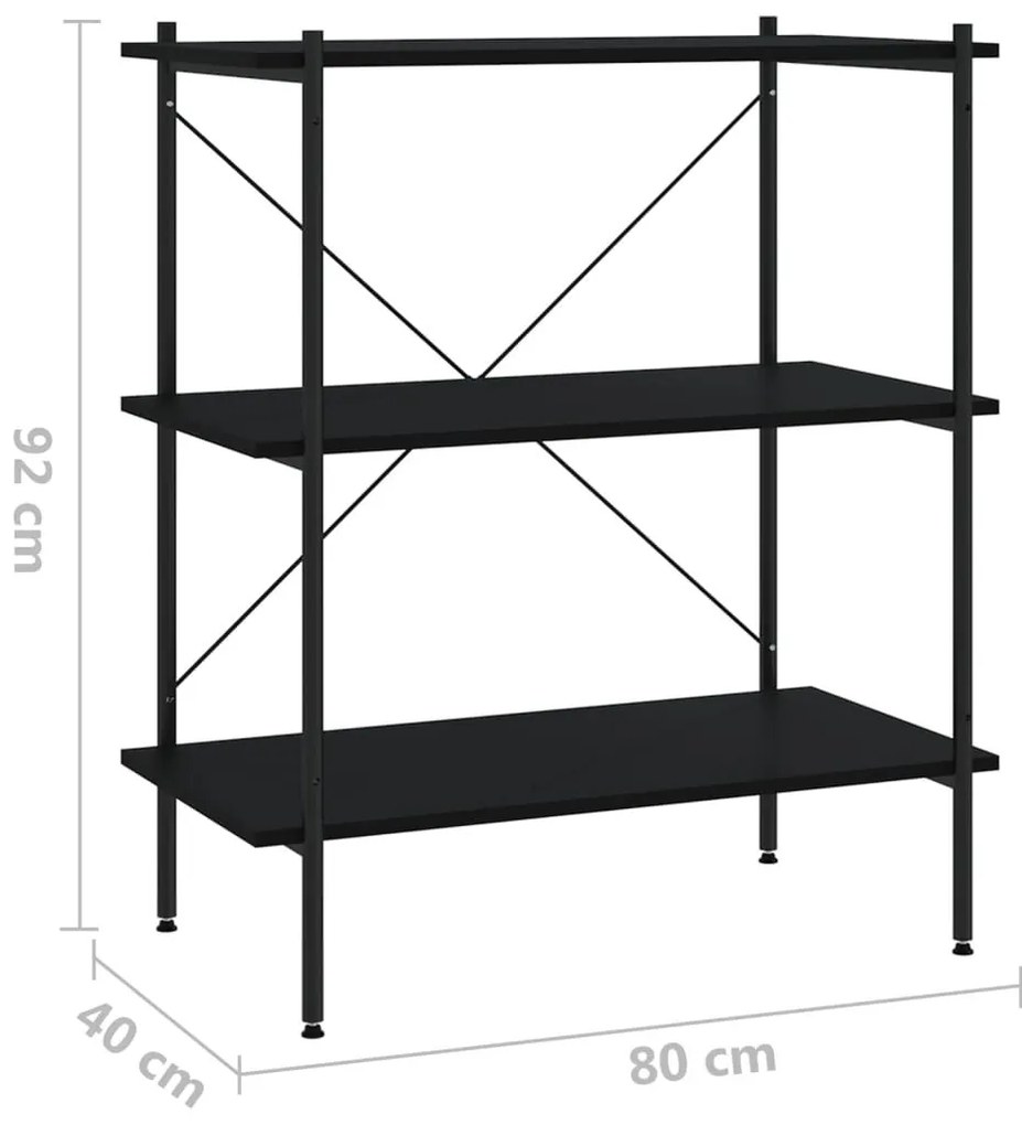 Ραφιέρα 3 Επιπέδων Μαύρη 80 x 40 x 92 εκ. - Μαύρο