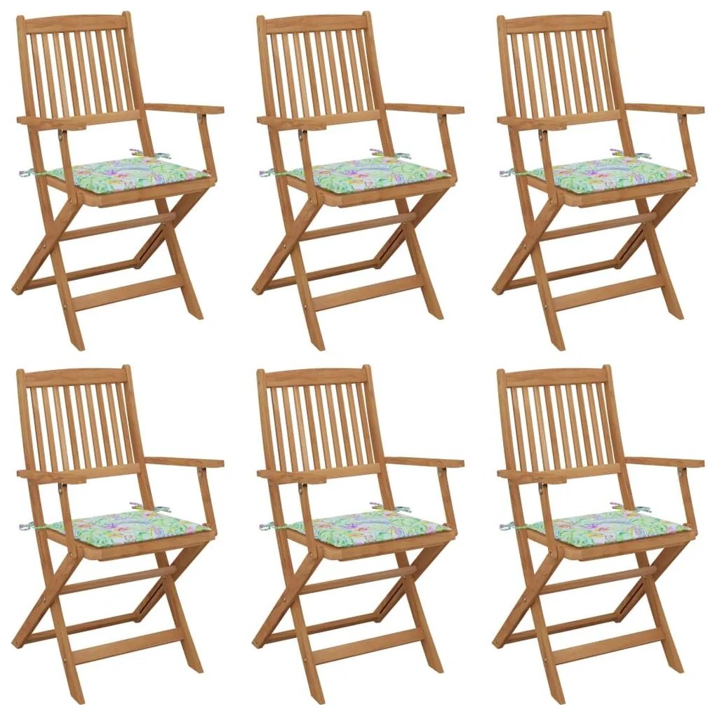 Καρέκλες Κήπου Πτυσσόμενες 6 τεμ Μασίφ Ακακία με Μαξιλάρια - Καφέ