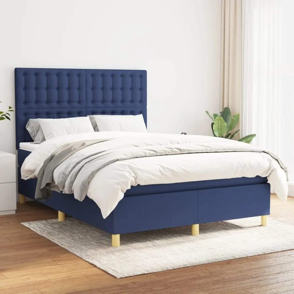 ΚΡΕΒΑΤΙ BOXSPRING ΜΕ ΣΤΡΩΜΑ ΜΠΛΕ 140X190 ΕΚ. ΥΦΑΣΜΑΤΙΝΟ 3142655