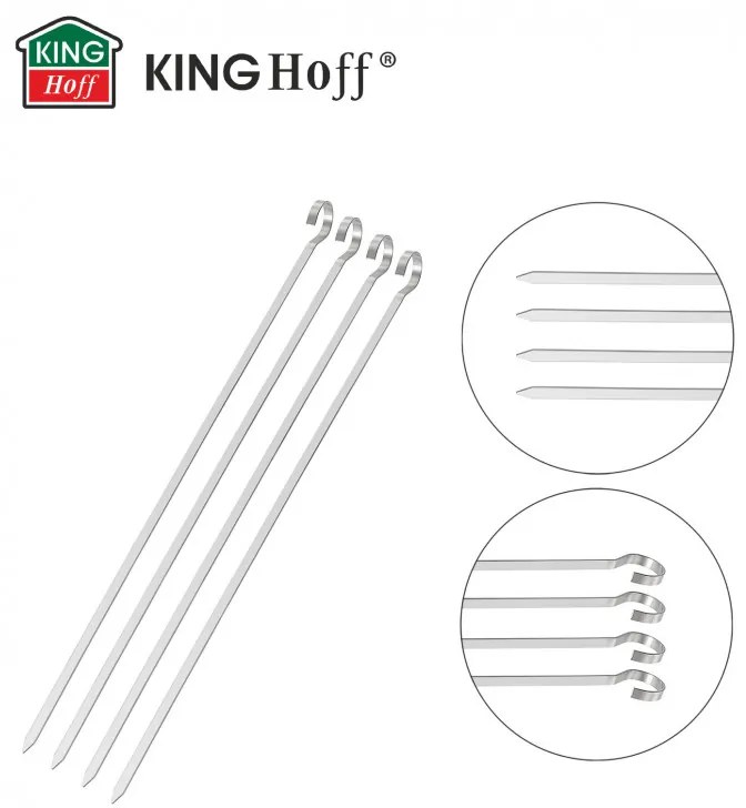 Σετ από 4 χαλύβδινα σουβλάκια Kinghoff KH 1914, 36 cm, Αιχμηρή άκρη, Λαβή με καμπύλη, Inox