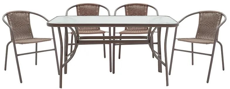 Τραπεζαρία Ensure-Obbi σετ 5τεμ μέταλλο-γυαλί καφέ 140x80x70εκ 140x80x70 εκ.