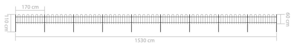 vidaXL Κάγκελα Περίφραξης με Κυκλική Κορυφή Μαύρα 15,3x0,6 μ. Ατσάλινα