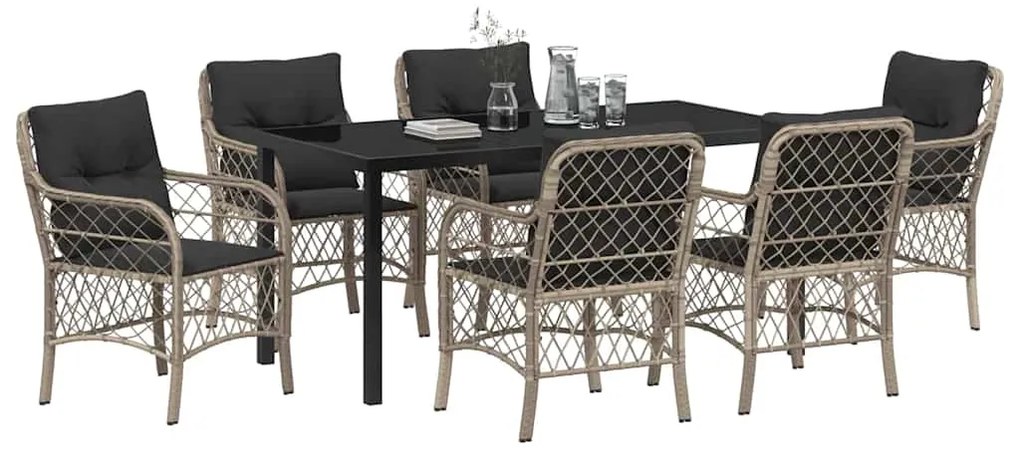 vidaXL Σέτ φαγητού για κήπο με μαξιλάρι 7 pcs Ανοιχτό γκρι Πολυ ράταν