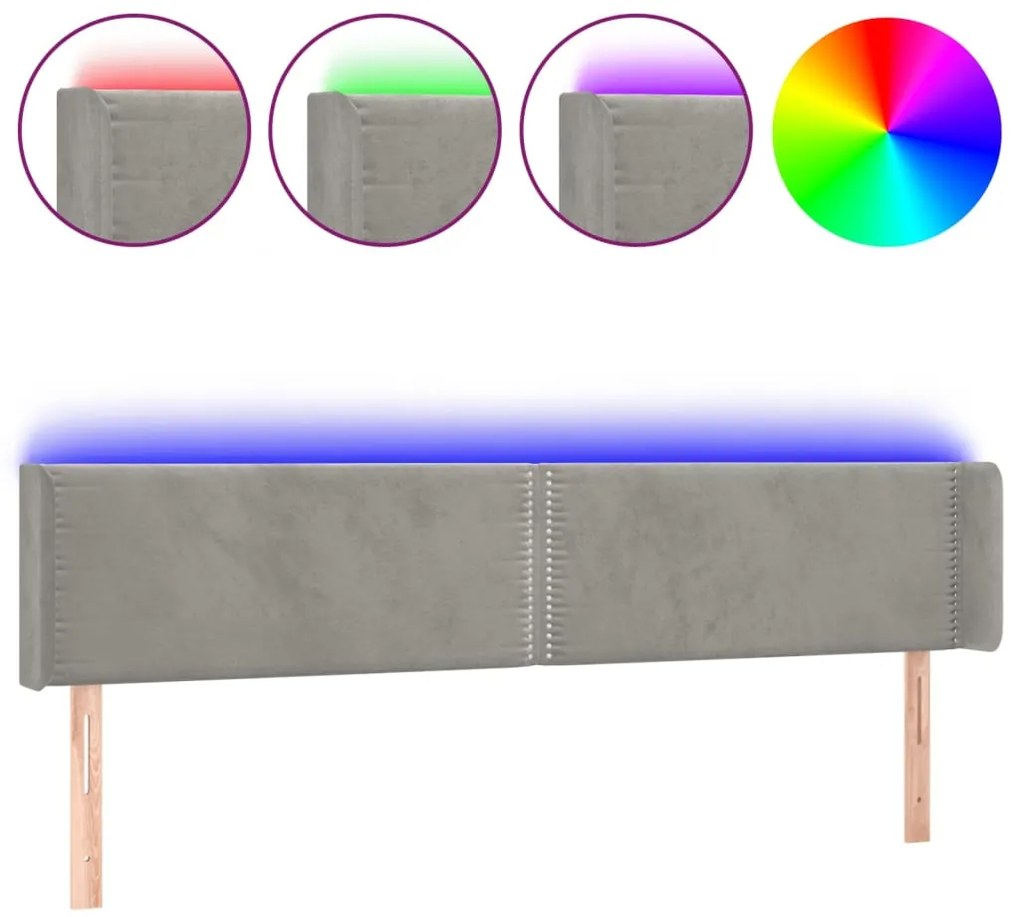 vidaXL Κεφαλάρι Κρεβατιού LED Ανοιχτό Γκρι 183x16x78/88 εκ. Βελούδινο