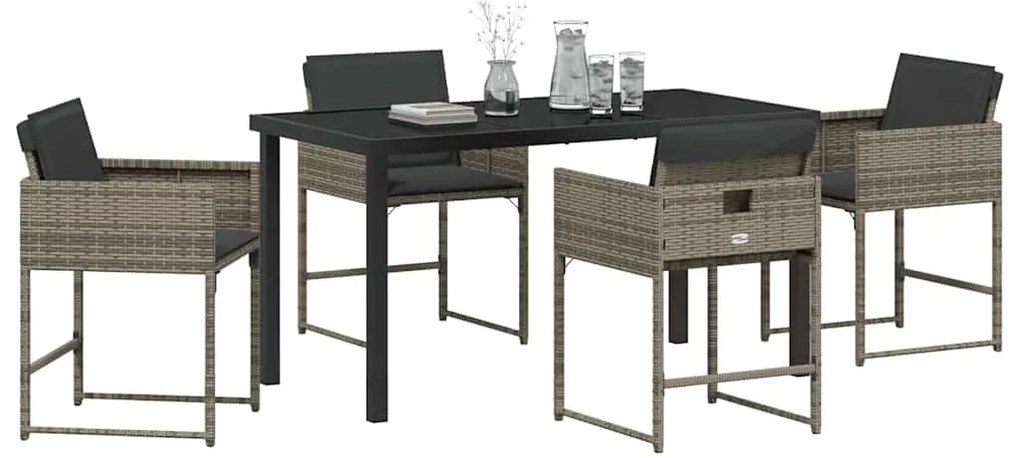 vidaXL Σέτ φαγητού για κήπο με μαξιλάρι 5 pcs Γκρι Πολυ ράταν