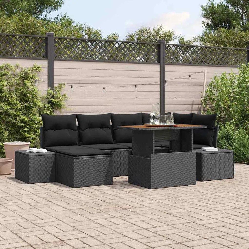 vidaXL Σέτ φαγητού για κήπο με μαξιλάρι 7 pcs Μαύρο, Καφέ