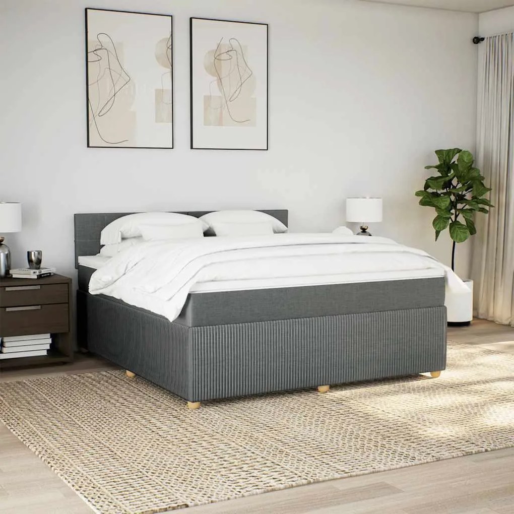 vidaXL Κρεβάτι Boxspring με Στρώμα Σκούρο Γκρι 180x200 εκ Υφασμάτιν