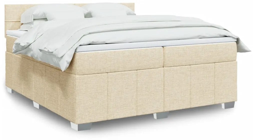 Κρεβάτι Boxspring με Στρώμα Κρεμ 200x200 εκ. Υφασμάτινο