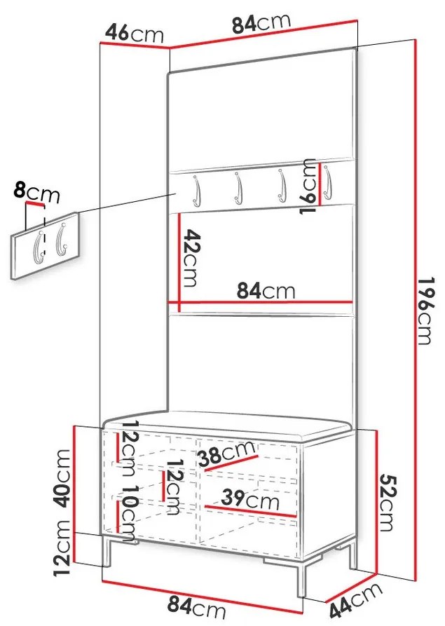 Σετ διαδρόμου Hartford F102, 196x84x46cm, 32 kg, Άσπρο, Ταπισερί, Πλαστικοποιημένη μοριοσανίδα, Εντοιχισμένη, Τοίχου | Epipla1.gr