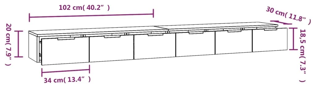 vidaXL Ντουλάπια Τοίχου 2 τεμ. Μαύρα 102x30x20 εκ. από Επεξεργ. Ξύλο