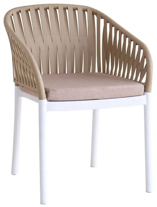 EMERY Πολυθρόνα Βεράντας-Κήπου PP-UV Sand Beige-Άσπρο, Μαξιλάρι Μπεζ (KD) 56x59x80cm