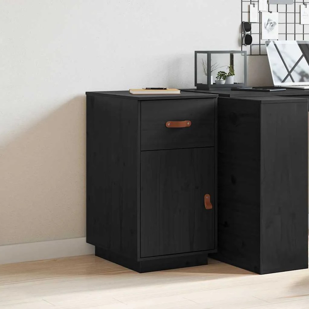 vidaXL Ντουλάπι Γραφείου Μαύρο 40 x 50 x 75 εκ. Μασίφ Ξύλο Πεύκου
