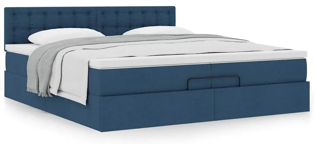 vidaXL Οθωμανικό κρεβάτι με στρώμα μπλε 200x200 cm ύφασμα