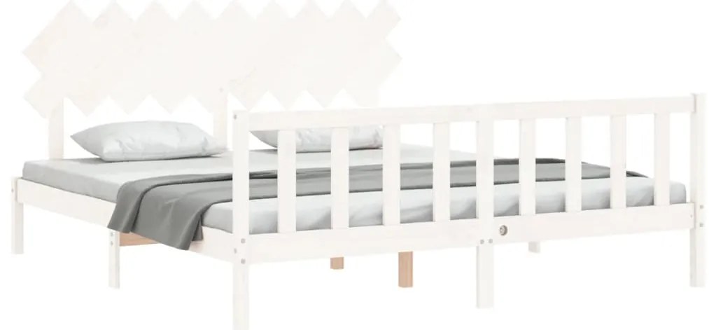 vidaXL Πλαίσιο Κρεβατιού με Κεφαλάρι Λευκό Μασίφ Ξύλο Super King