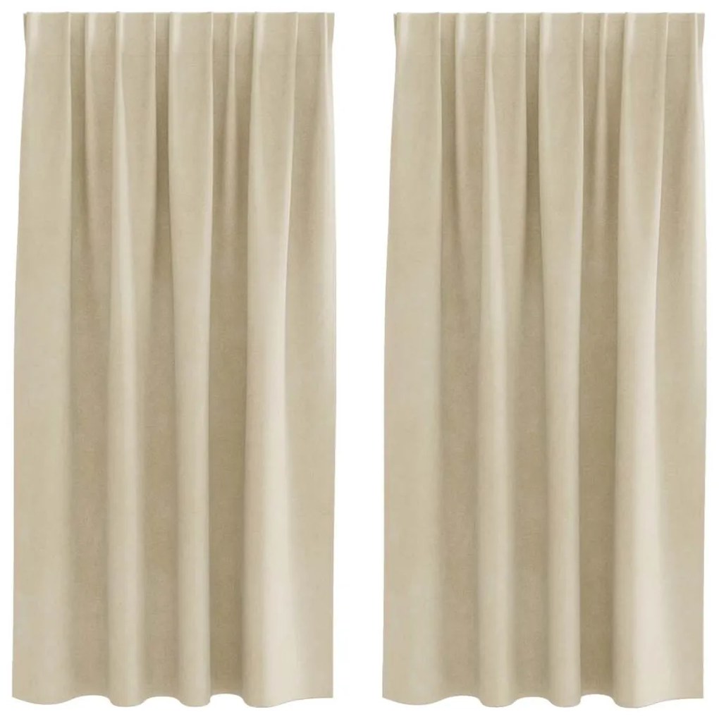 vidaXL Κουρτίνες με κουρτίνες 2 pcs Κρεμ 140 x 175 cm Βελούδο