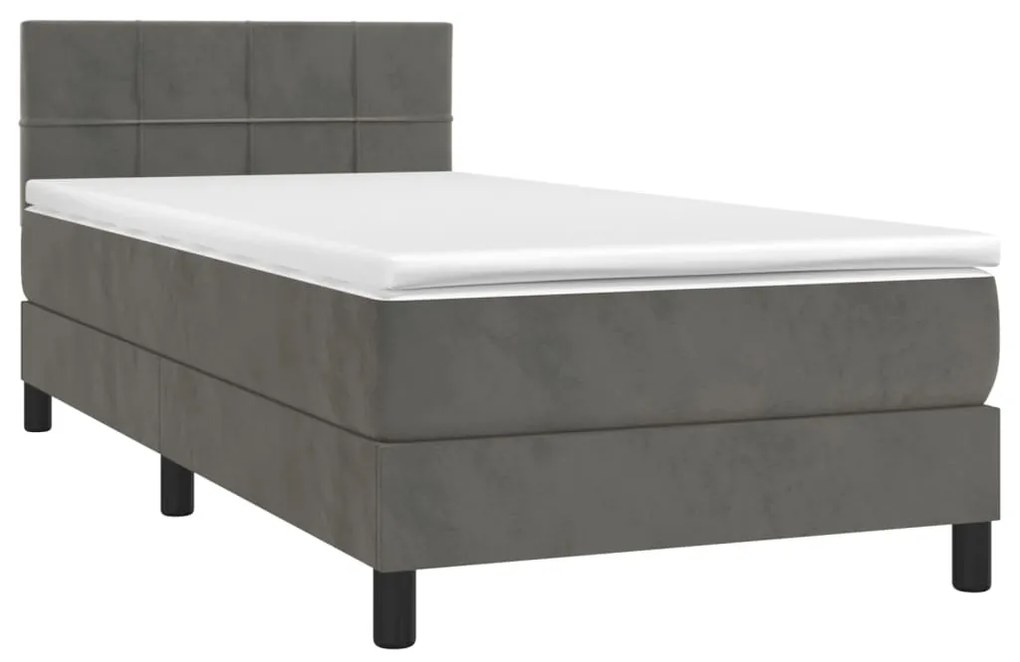 Κρεβάτι Boxspring με Στρώμα Σκούρο Γκρι 90x190 εκ. Βελούδινο - Γκρι