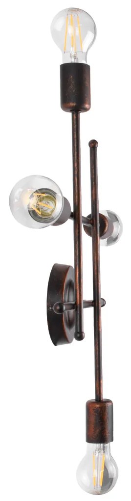 GloboStar PIPING 00662 Vintage Industrial Επιτοίχιο Φωτιστικό Πολύφωτο Σκούρο Καφέ- Χάλκινο Μεταλλικό Πλέγμα Μ40 x Π9 x Υ52cm - 00662