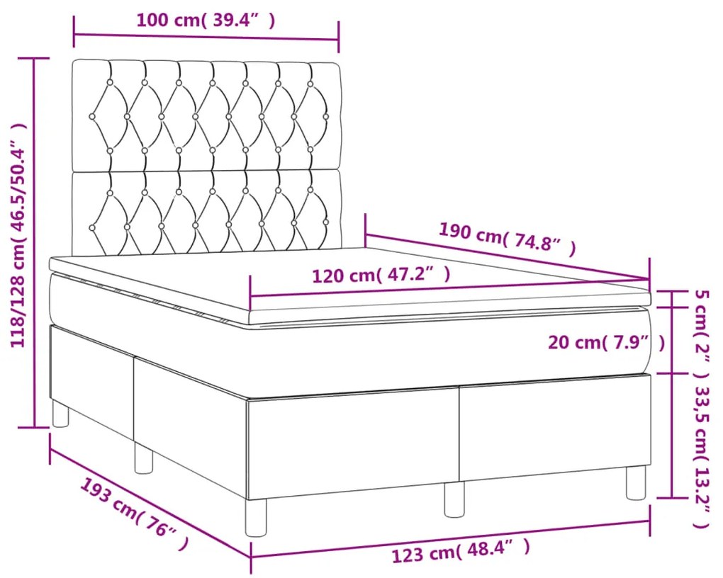 Κρεβάτι Boxspring με Στρώμα & LED Μαύρο 120x190 εκ. Υφασμάτινο 3270220