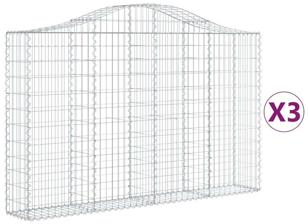 Συρματοκιβώτια Τοξωτά 3 τεμ. 200x30x120/140 εκ. Γαλβαν. Ατσάλι - Ασήμι