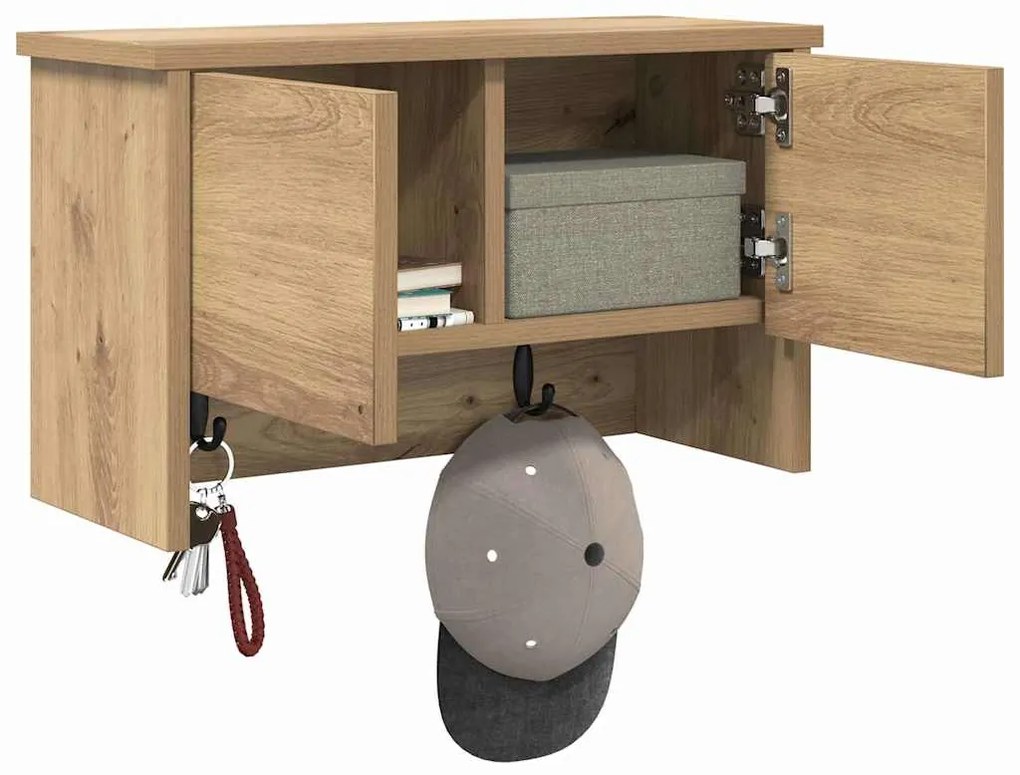 vidaXL Τοίχου Κρεμάστρα με ράφι με πόρτα artisan δρυς 50 x 20 x 30 εκ.