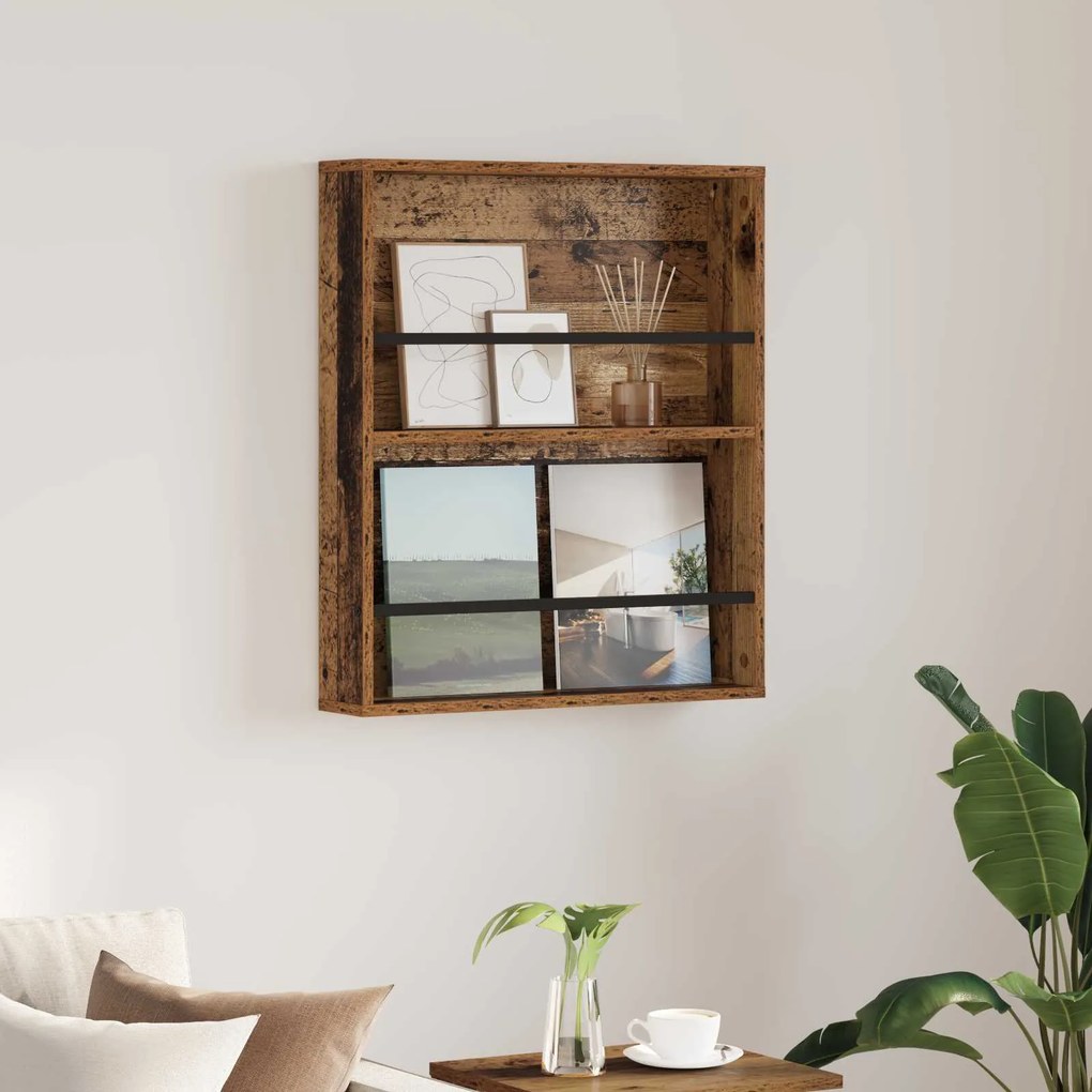 vidaXL Ράφι Περιοδικών Παλιό ξύλο 60 x 12 x 70 εκ Επεξεργασμένο ξύλο