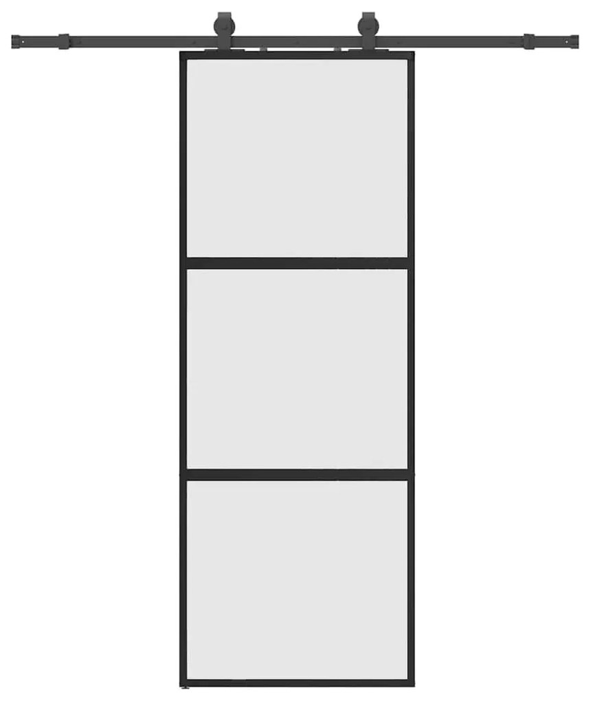 Συρόμενη πόρτα με σετ υλικού Μαύρο 76x205 cm γυαλί μετριασμένο - Μαύρο