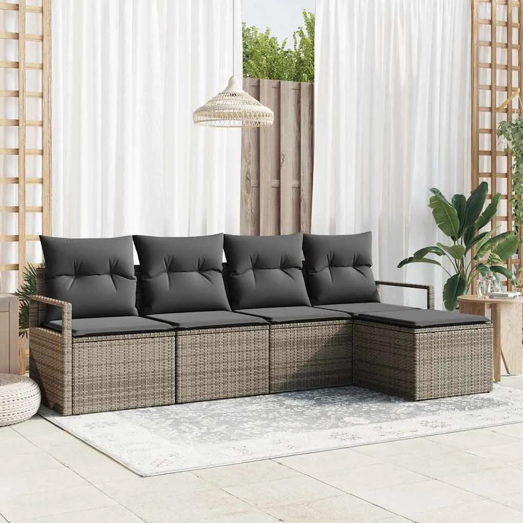 vidaXL Σετ Καναπέ Κήπου 5 pcs Γκρι Πολυ rattan, βαμμένο ατσάλι