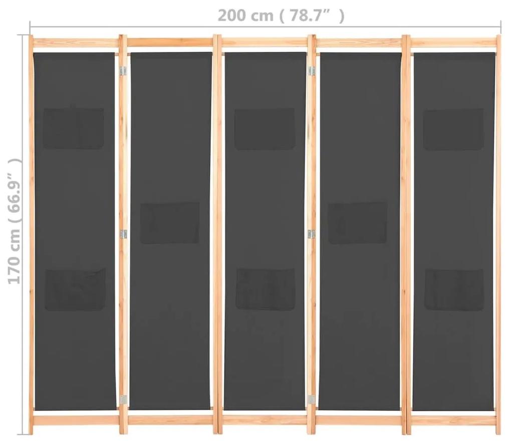 Διαχωριστικό Δωματίου με 5 Πάνελ Γκρι 200x170x4 εκ. Υφασμάτινο - Γκρι